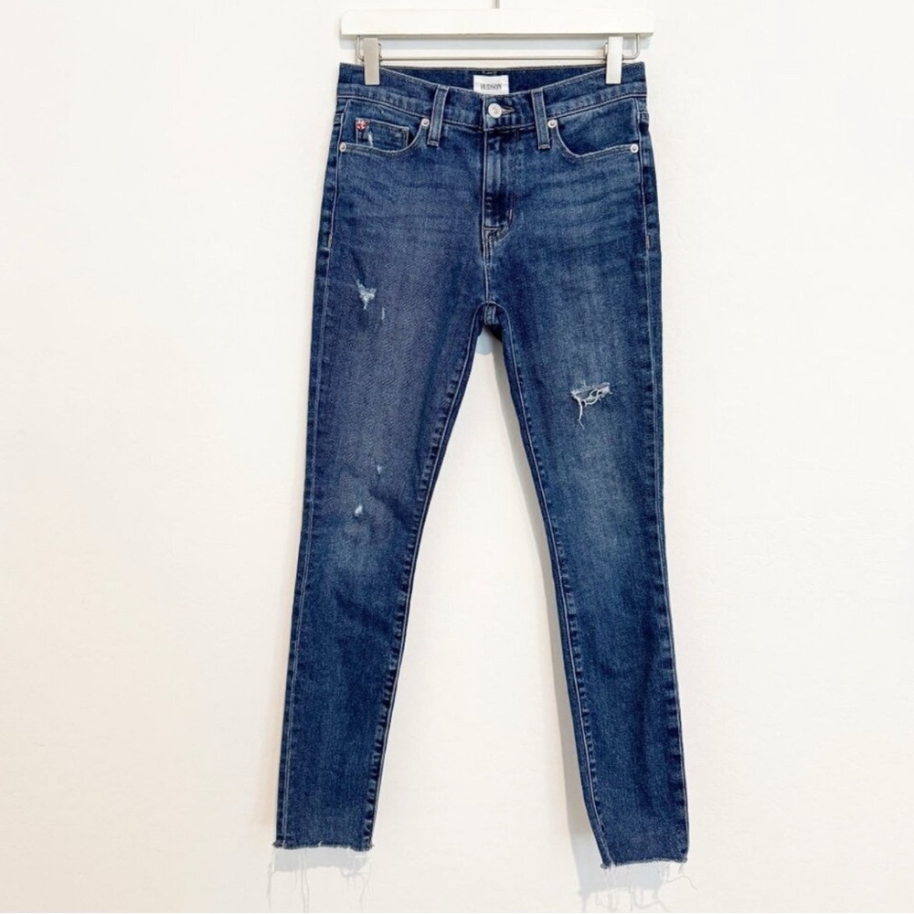 Hudson Jeans Blair High Rise Super Skinny Ankle Distressed Denim